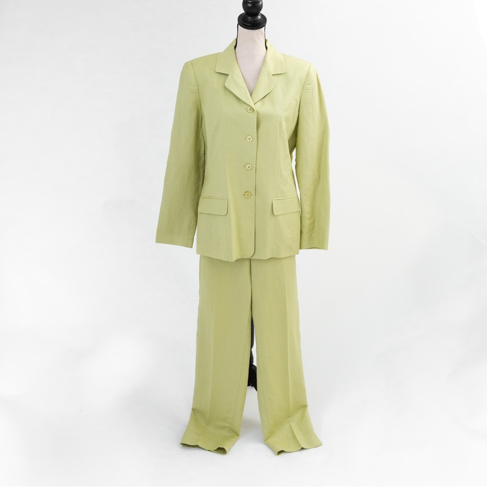 Linen blend pantsuit vintage lime green Worthington 10